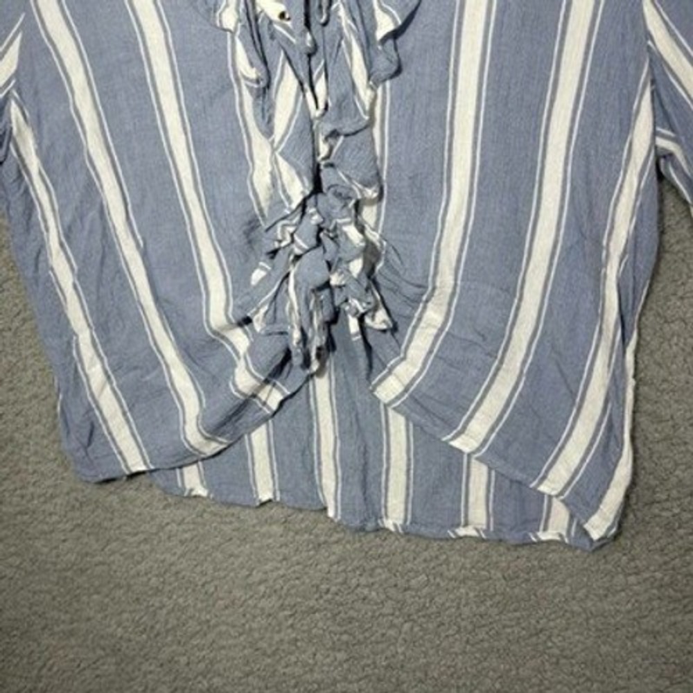 American Eagle Outfitters Top Womens XL Blue‎ White Striped Lace Up Ruffle 0462 - Picture 13 of 16